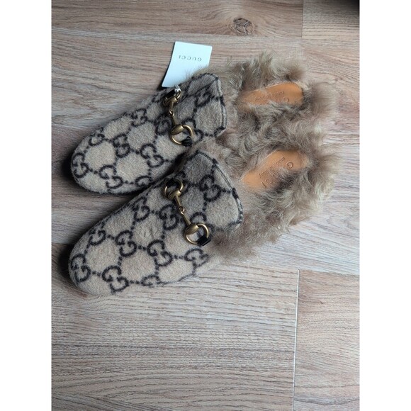 Gucci Princetown GG Wool Fur Flats Mules Slip On Mens 9-9.5 - Picture 6 of 16